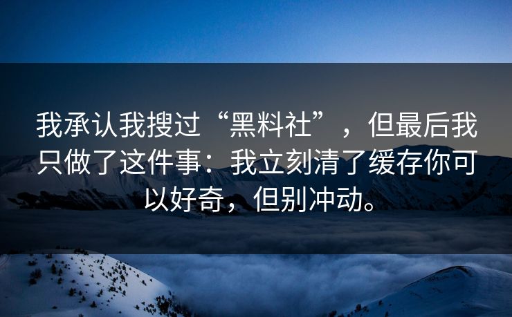 我承认我搜过“黑料社”，但最后我只做了这件事：我立刻清了缓存你可以好奇，但别冲动。